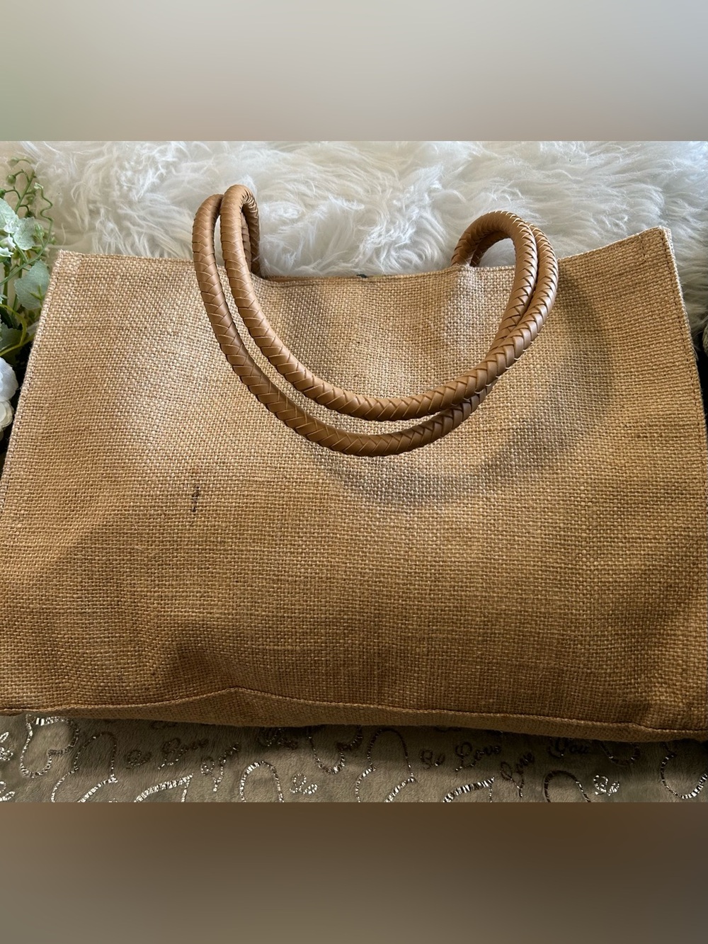 NWT Sol & Mer Embroidered Parrot Tote – Natural with Navy & Green - Picture 3 of 8